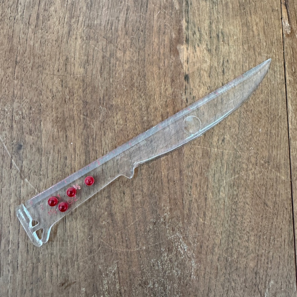 Vintage Hong Kong Novelty Clear Red Plastic Ruler Multipurpose Knife‎